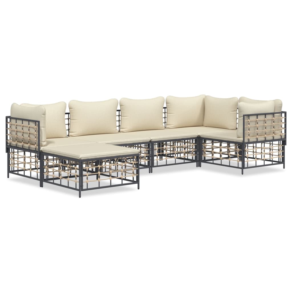 7-tlg. Garten-Lounge-Set mit Kissen Anthrazit Poly Rattan