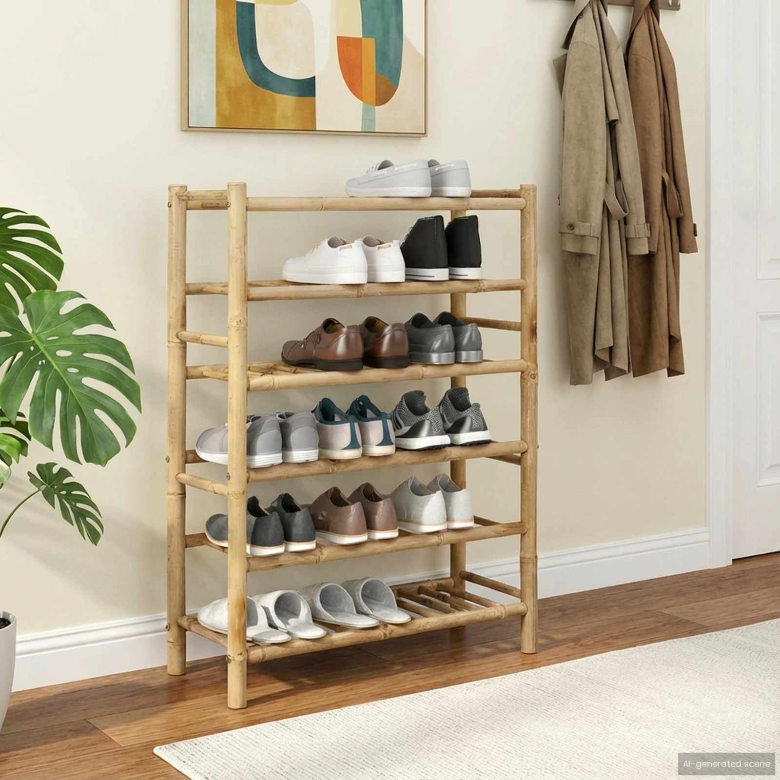 Schuhregal mit Regal mit Speicher Natur 68 x 28 x 30 cm Bambus