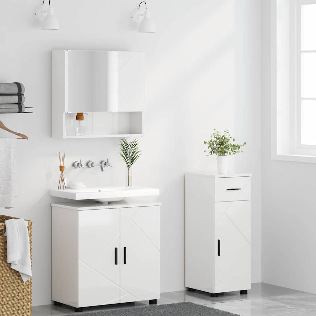 Badezimmermöbel-Set mit Tür 3 pcs Weiß Holzwerkstoff & Metall