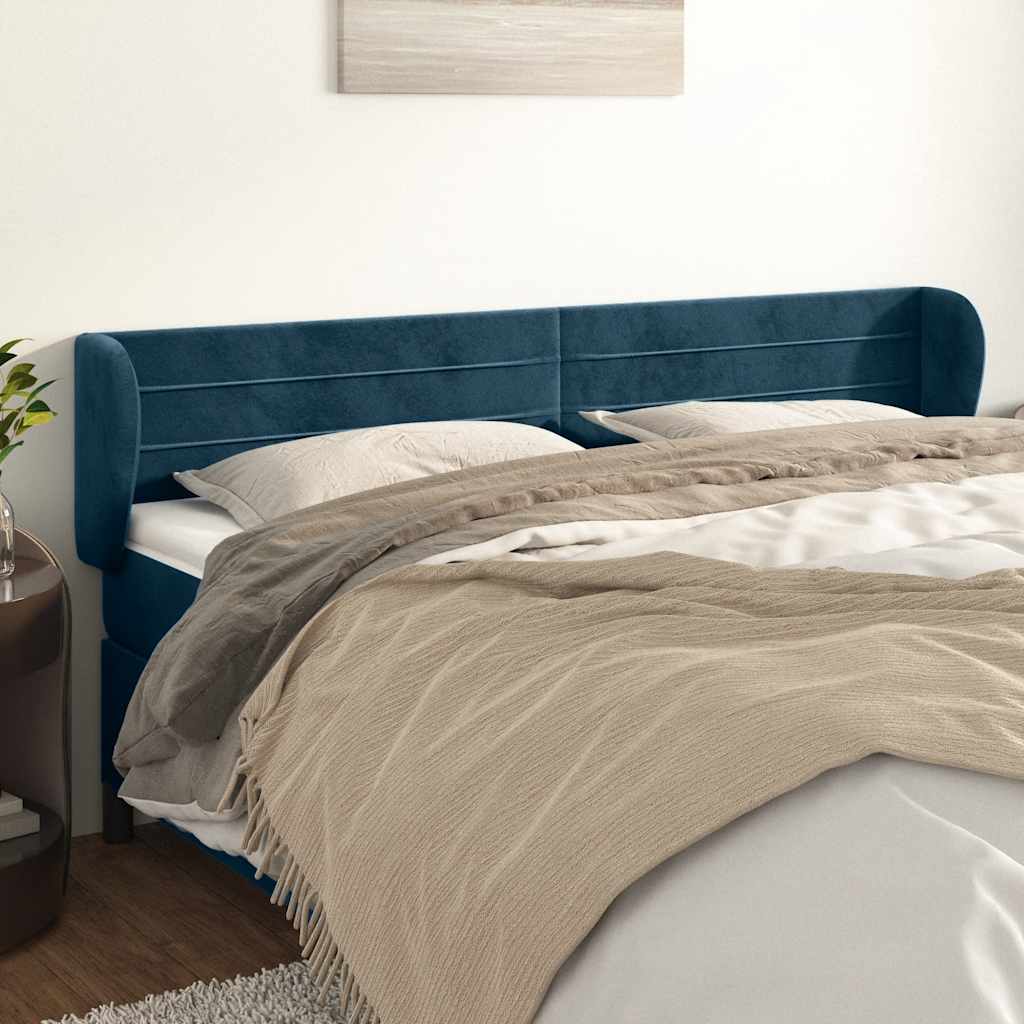 Kopfteil mit Ohren Dunkelblau 203x23x118/128 cm Samt