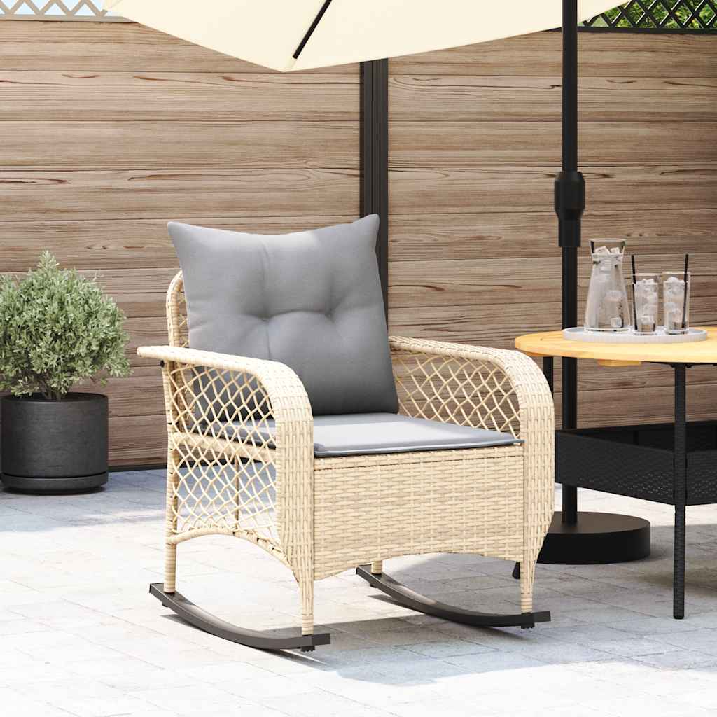Garten-Schaukelstuhl mit Kissen Schwarz Poly Rattan