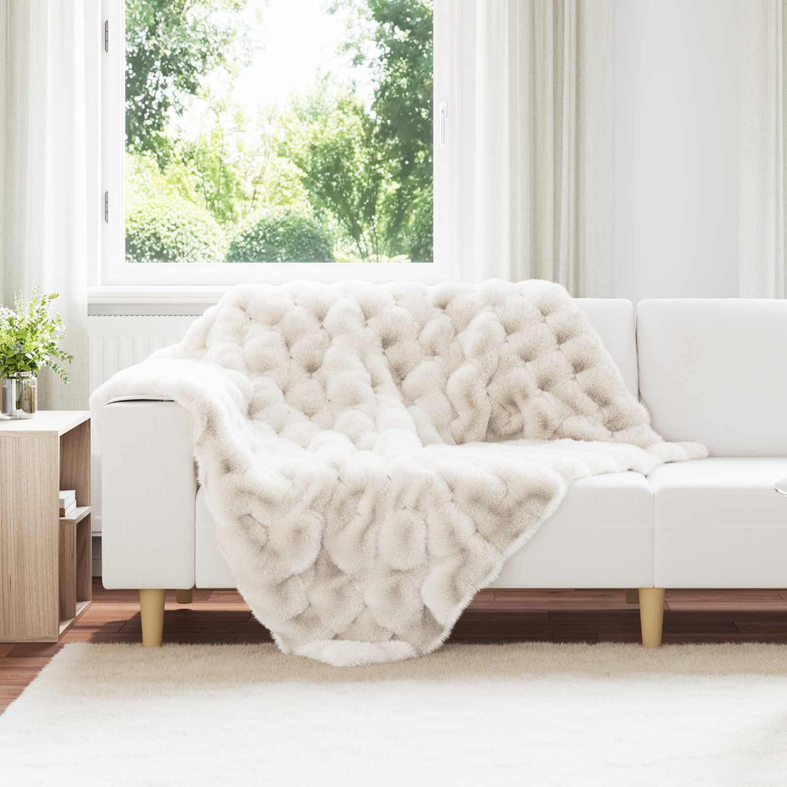 Rutschfeste Decke aus Kunstkaninchenfell Olite Beige Polyester
