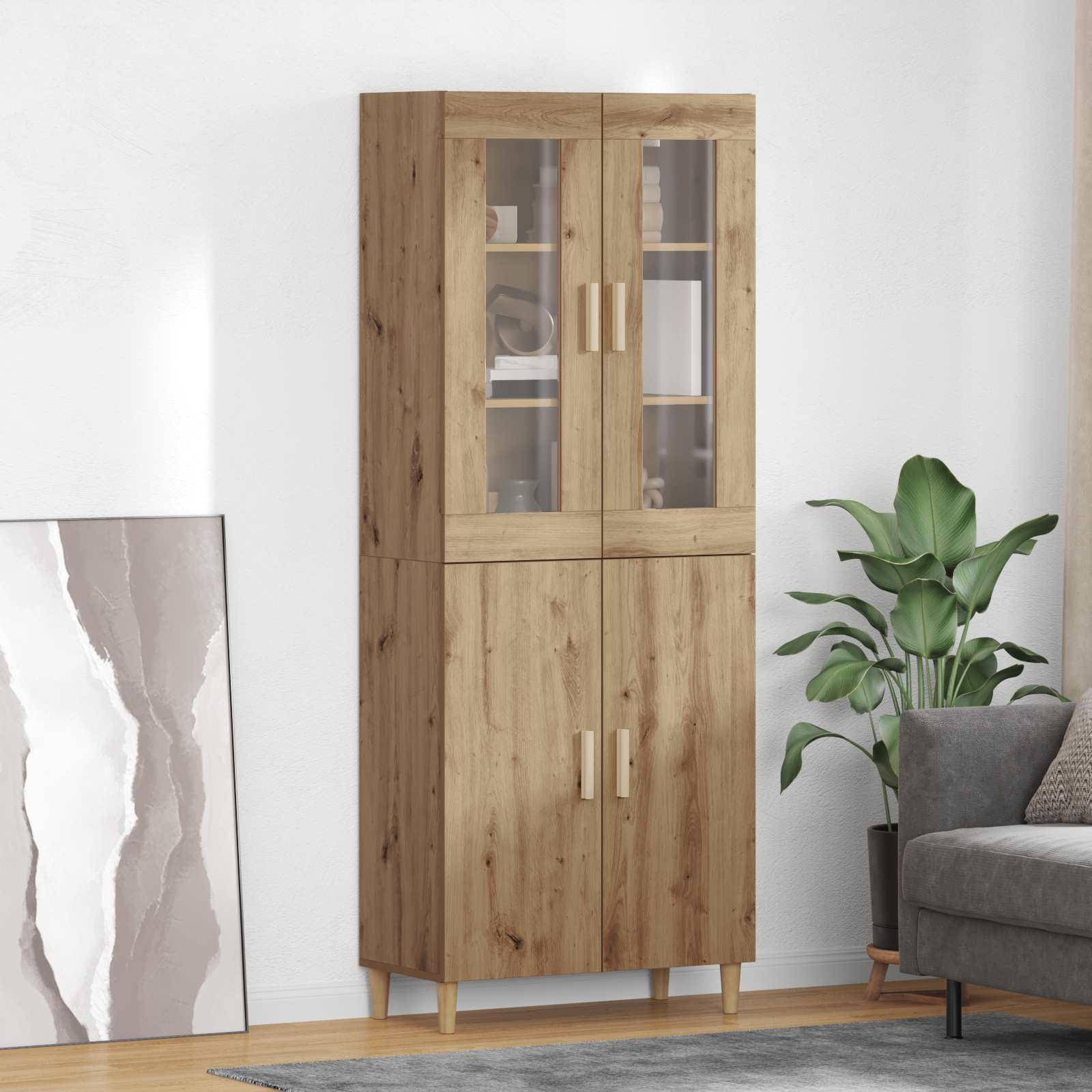 Highboard Altholz 69,5 x 34 x 180 cm Engineered Wood und Glas