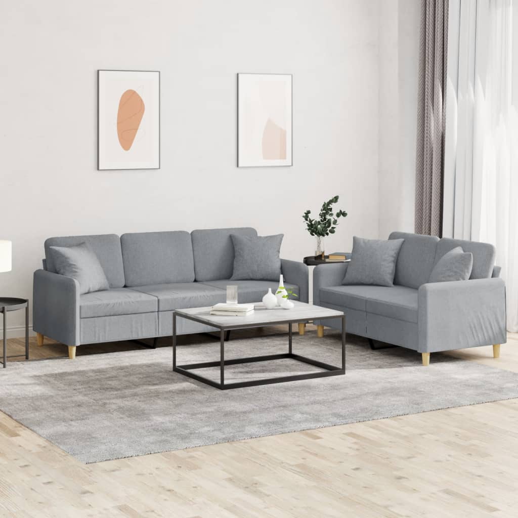 3-tlg. Sofagarnitur mit Kissen Braun Stoff