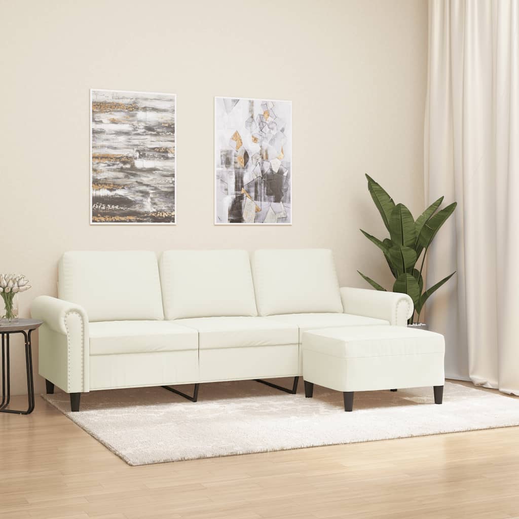 3-Sitzer-Sofa mit Hocker Hellgrau 180 cm Samt