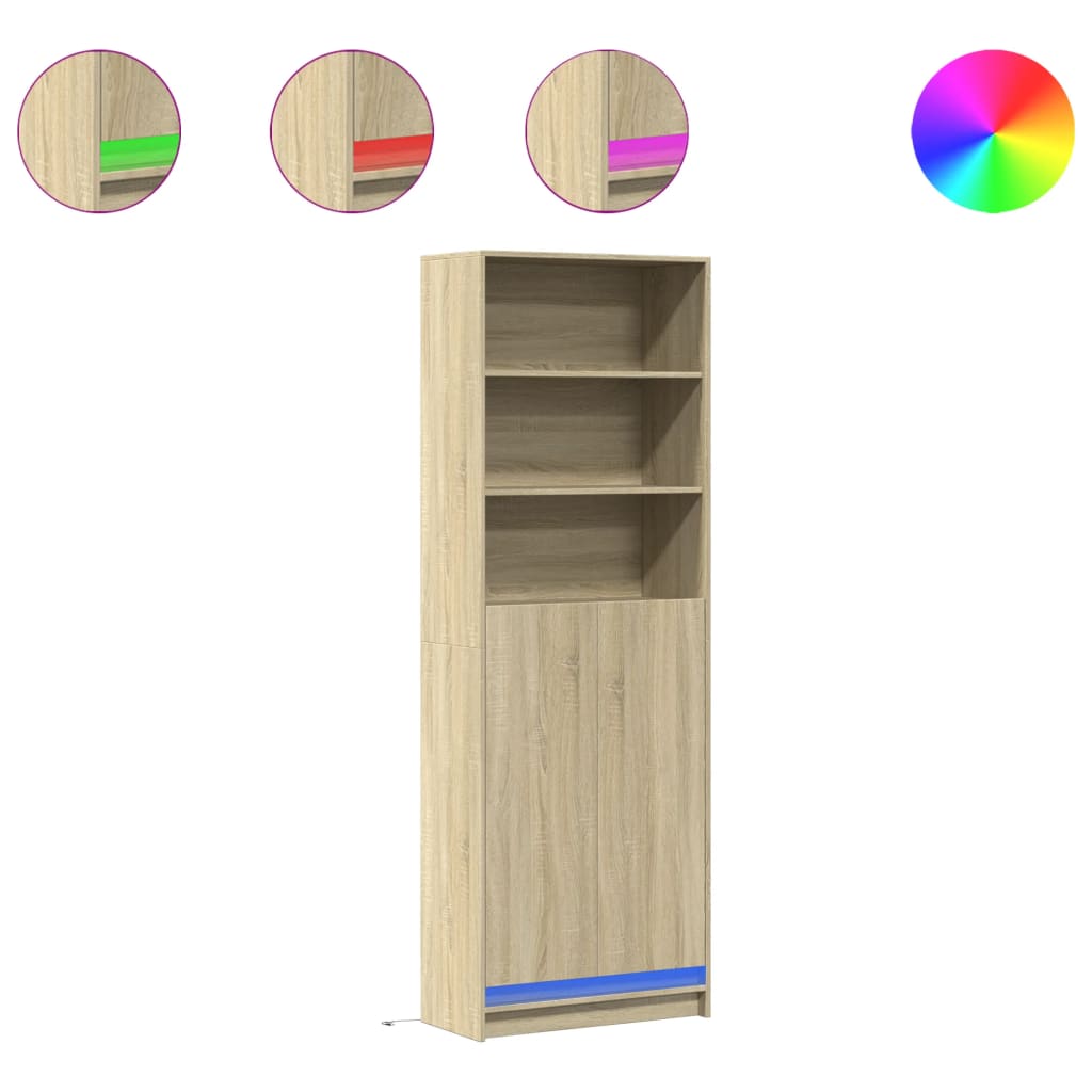 Highboard mit LED-Beleuchtung Weiß 69x32,5x200 cm Holzwerkstoff