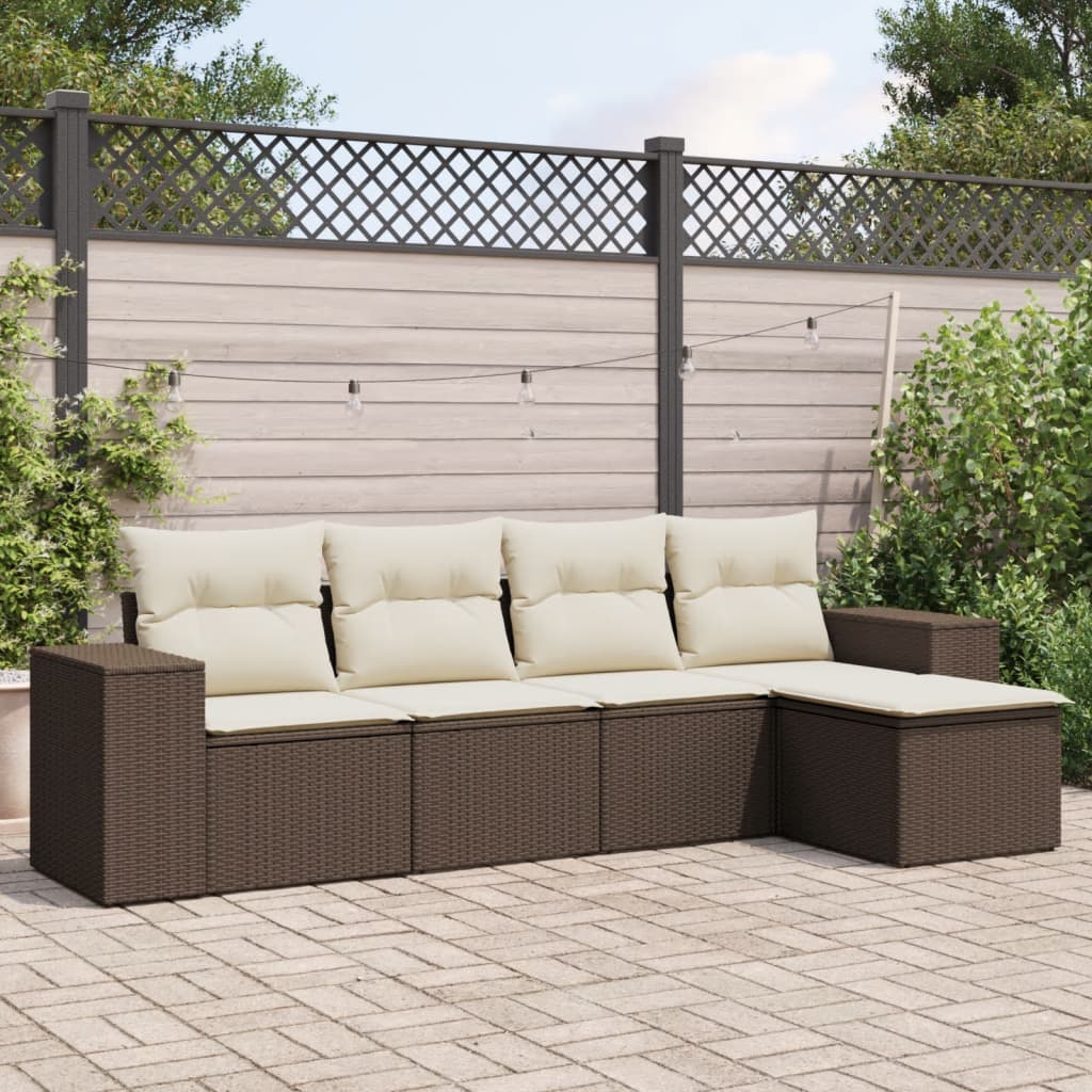 5-tlg. Garten-Sofagarnitur mit Kissen Schwarz Poly Rattan