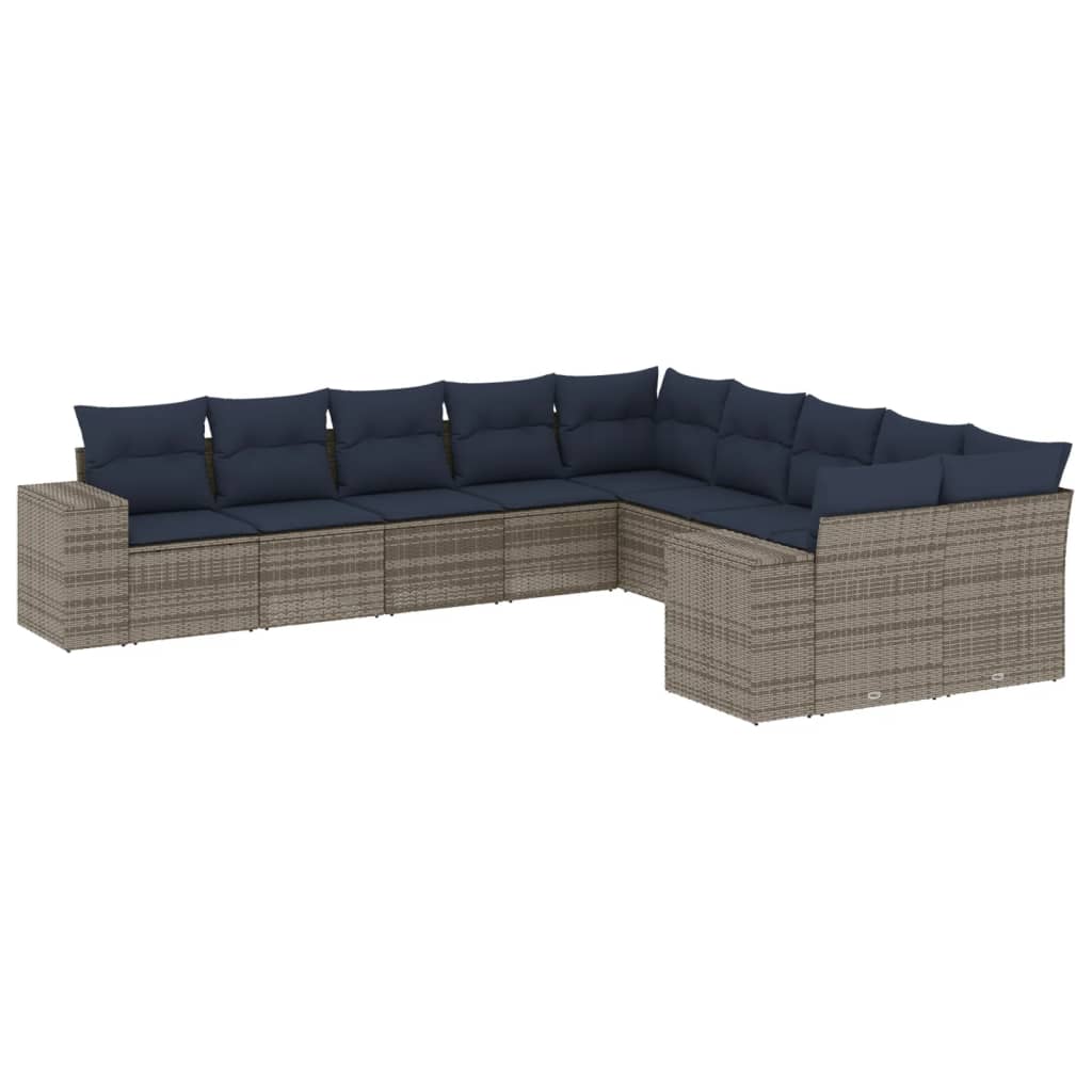 10-teiliges Gartensofa-Set mit Kissen, schwarzes Polyrattan