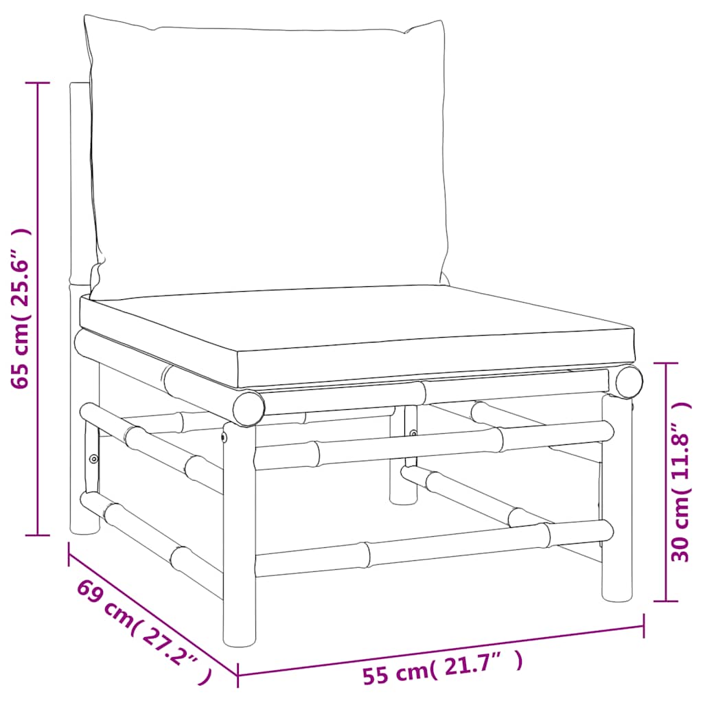 3-tlg. Garten-Lounge-Set mit Hellgrauen Kissen Bambus