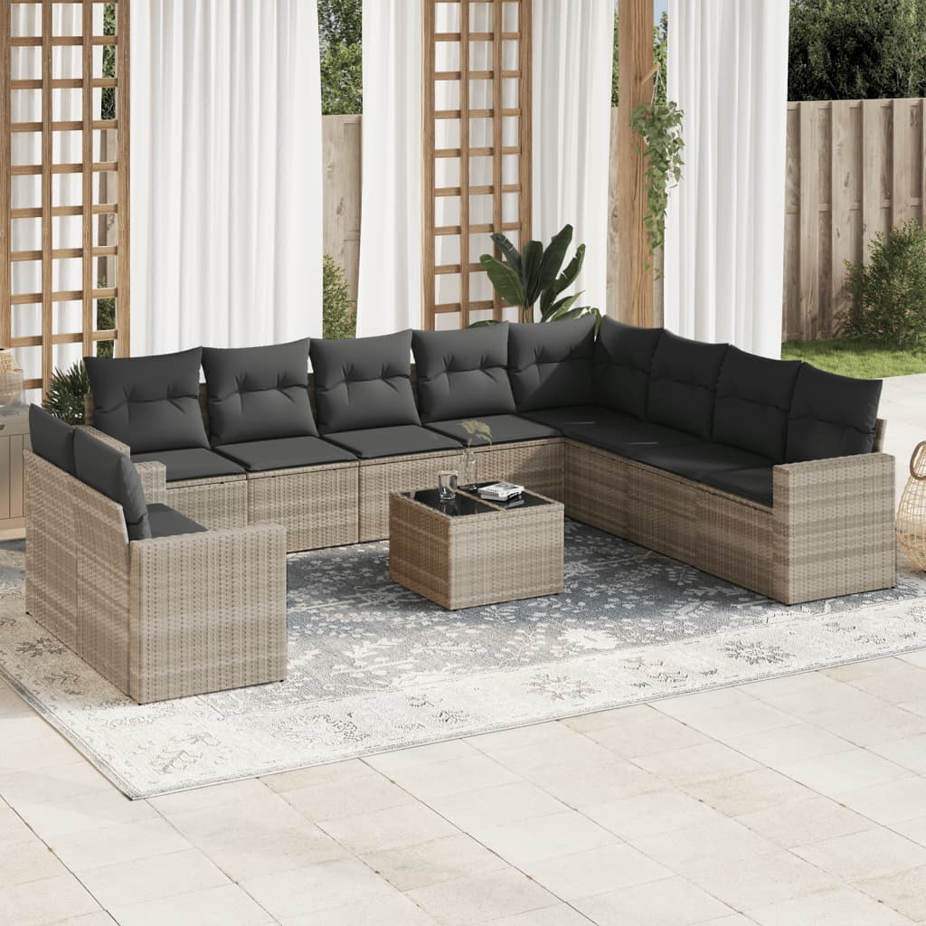 10-tlg. Garten-Sofagarnitur mit Kissen Schwarz Poly Rattan