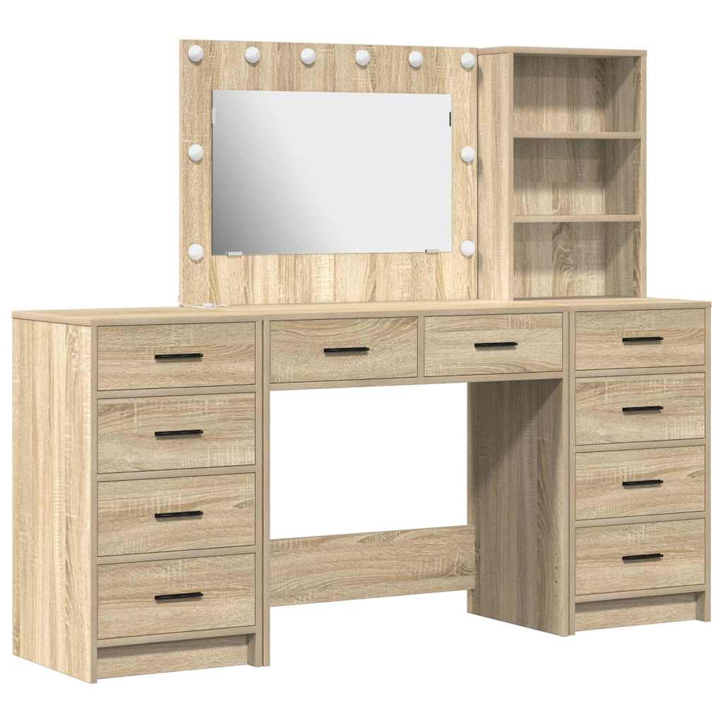 Schminktisch mit Spiegelbeleuchtung 3 pcs Weiß Holzwerkstoff