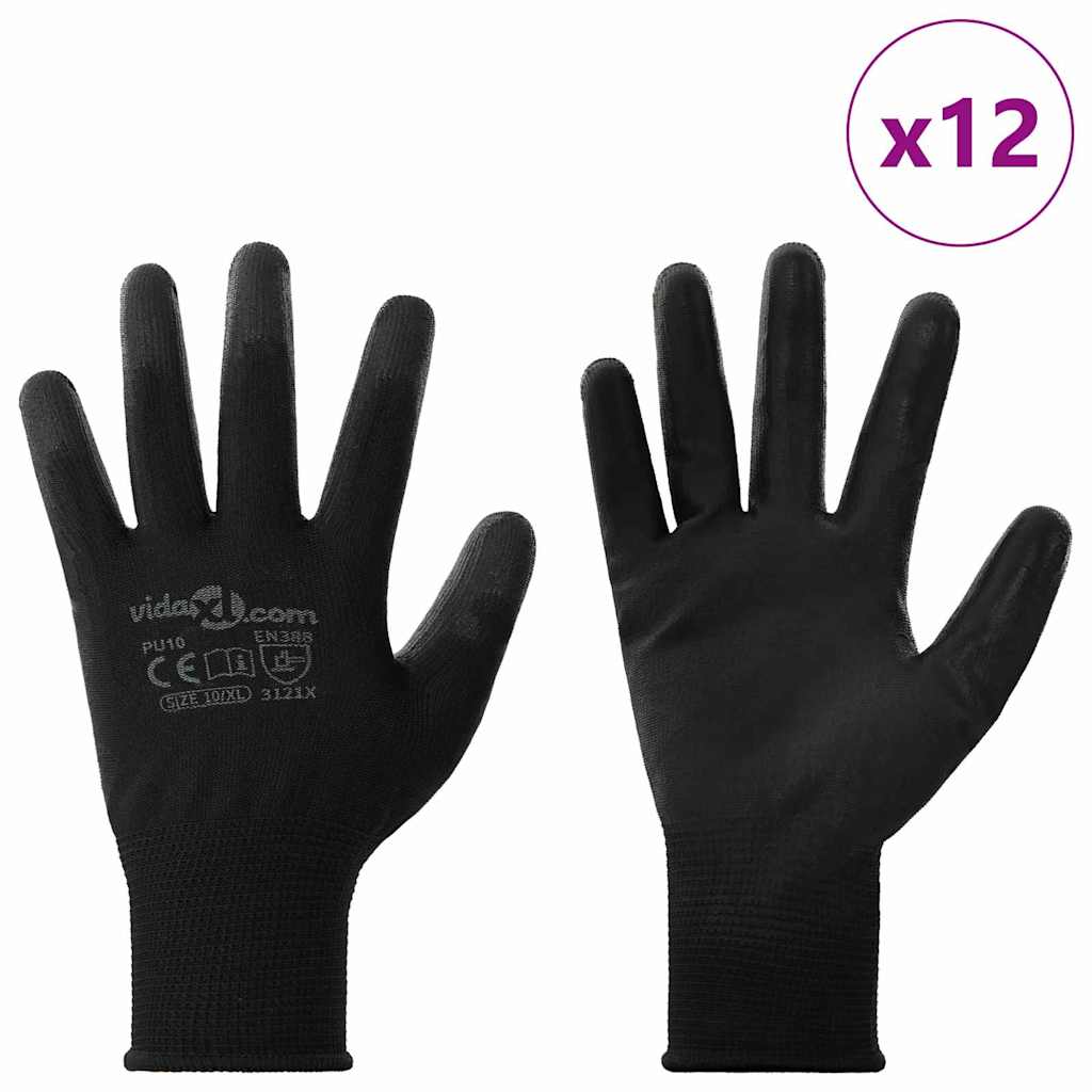 Arbeitshandschuhe 12 pcs Schwarz 7 / S Polyester