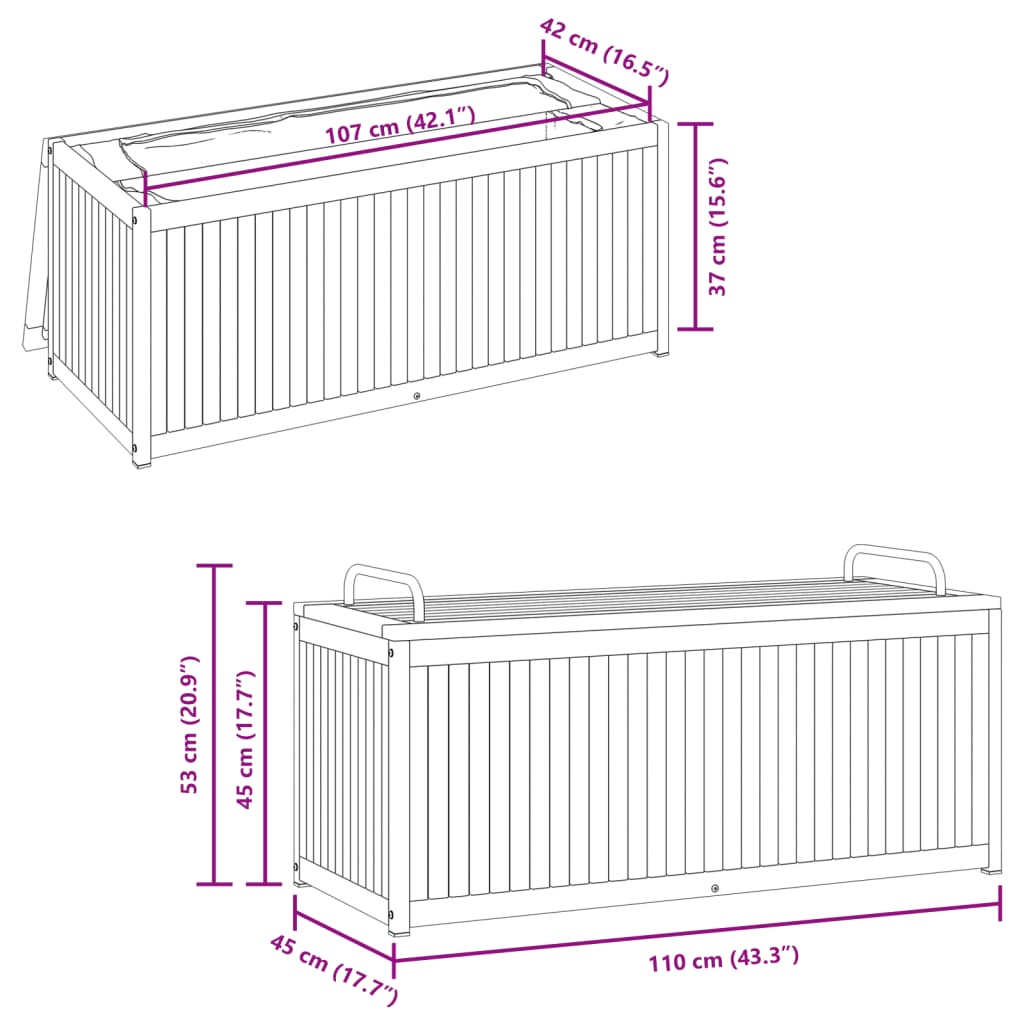 Gartenbox 45x45x45/53 cm Massivholz Akazie und Stahl