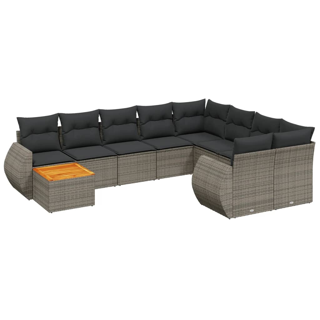 10-tlg. Garten-Sofagarnitur mit Kissen Schwarz Poly Rattan