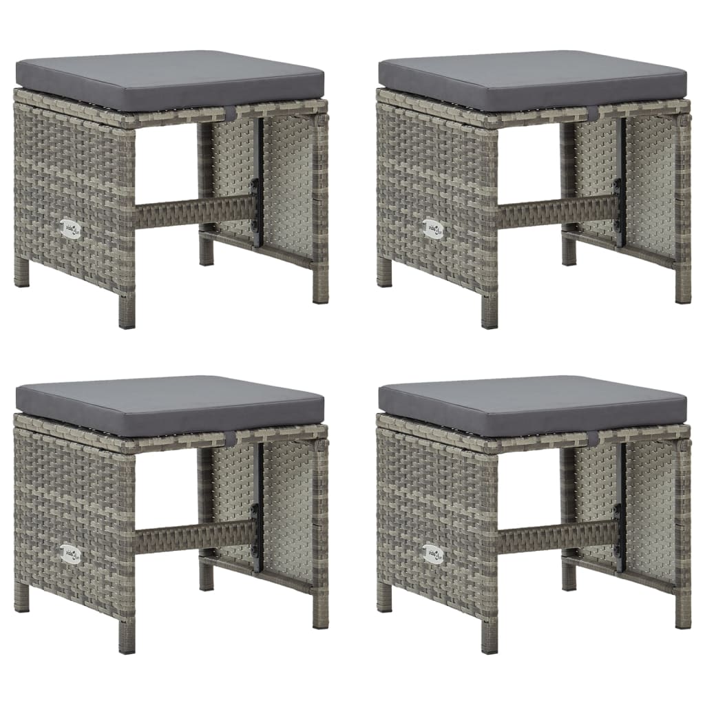 Gartenhocker 4 Stk. mit Sitzkissen Poly Rattan Schwarz