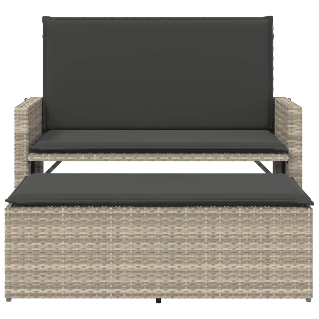 Gartenbank mit Kissen und Hocker Schwarz Poly Rattan