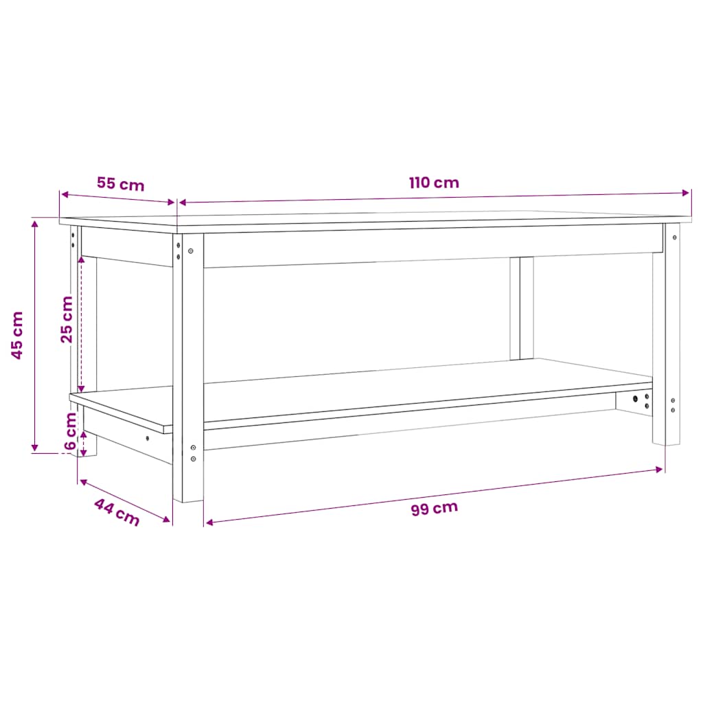 Couchtisch 110x55x45 cm Massivholz Kiefer