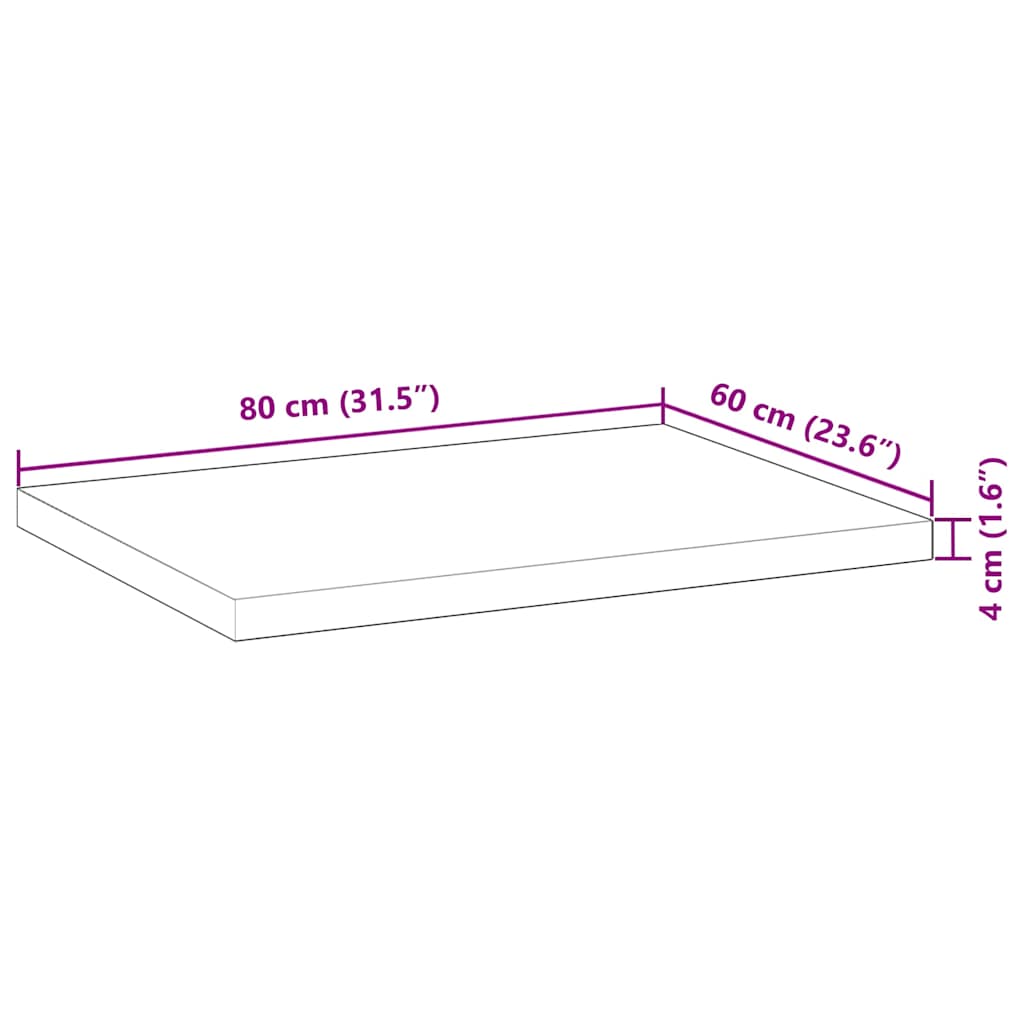 Tischplatte Rechteckig 60x50x2 cm Massivholz Akazie
