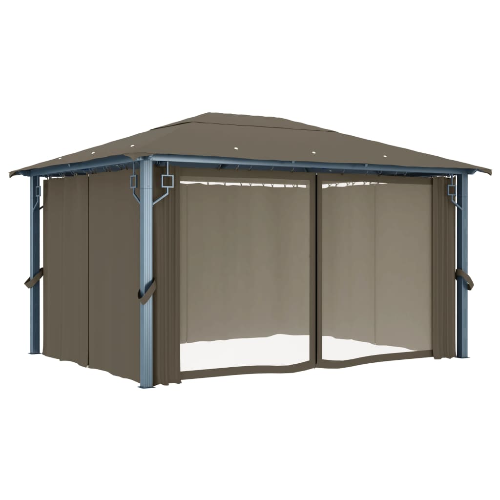 Pavillon mit Vorhängen & LED-Lichterkette 300x300 cm Creme Alu