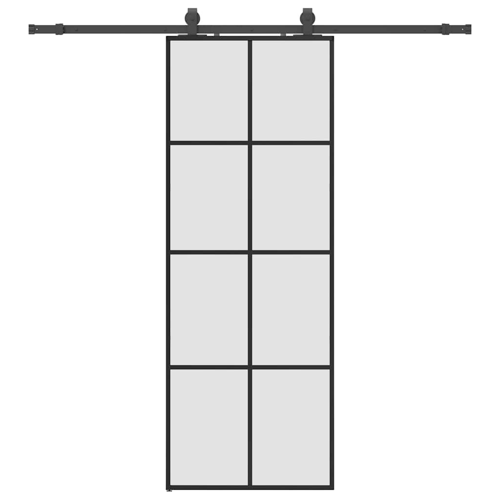 Schiebetür mit Beschlag Schwarz 76x205 cm ESG-Glas