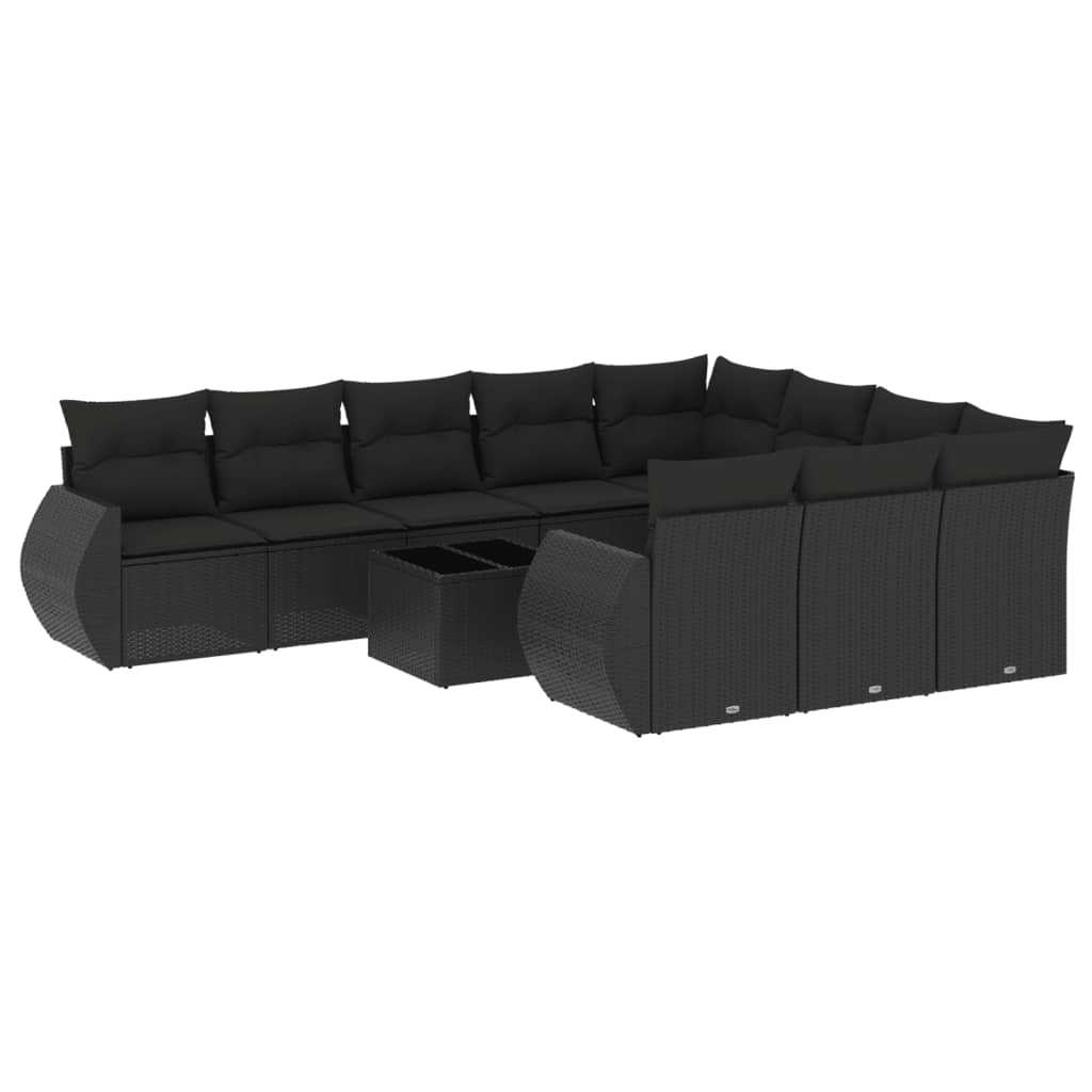 10-tlg. Garten-Sofagarnitur mit Kissen Schwarz Poly Rattan