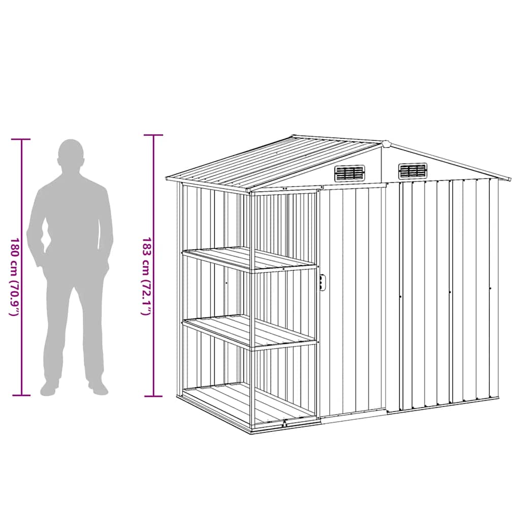 Gartenhaus mit Regal Grau 205x130x183 cm Eisen