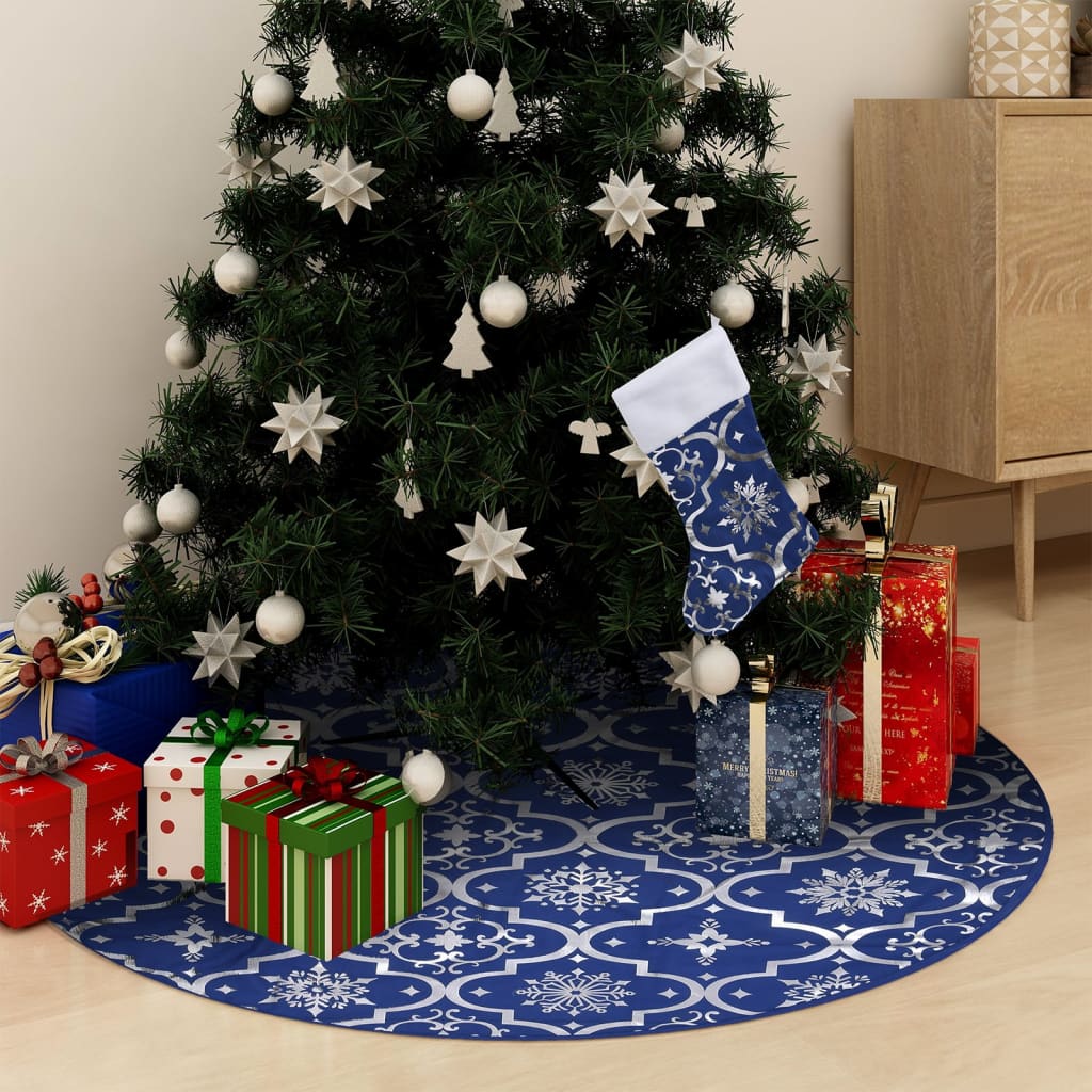 Luxus-Weihnachtsbaumdecke mit Socke Blau 150 cm Stoff