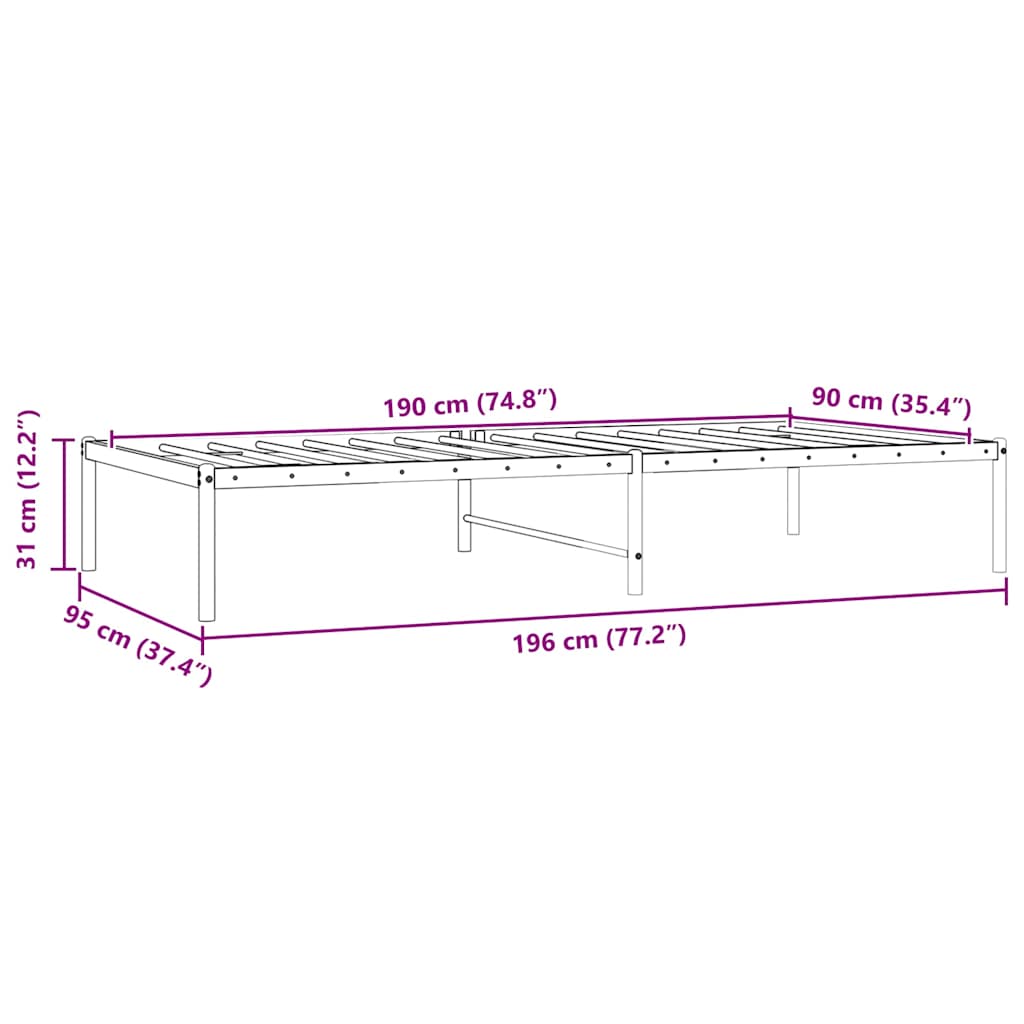 Bettgestell Metall Schwarz 75x190 cm