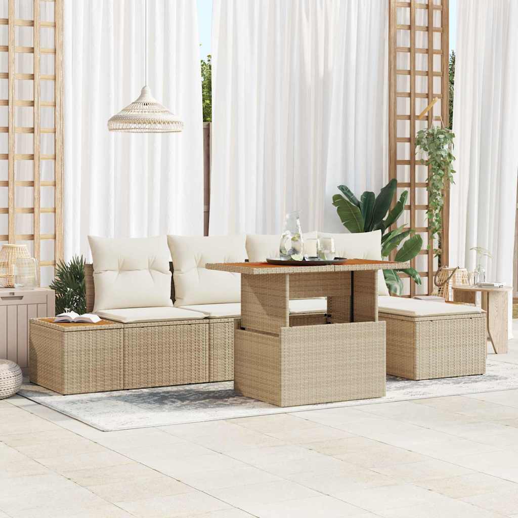 Garten Essgruppe mit Kissen 6 pcs Schwarz und Beige
