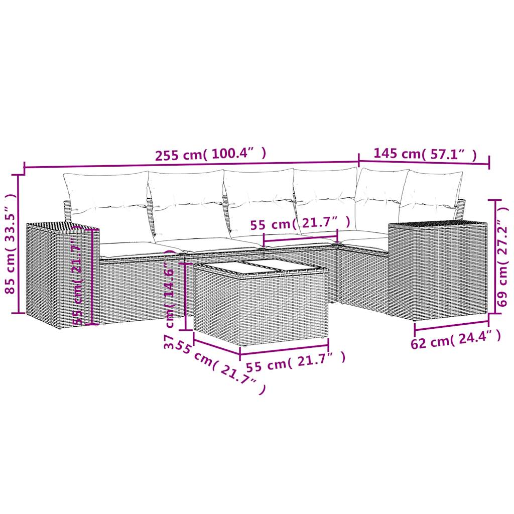 5-tlg. Garten-Sofagarnitur mit Kissen Schwarz Poly Rattan