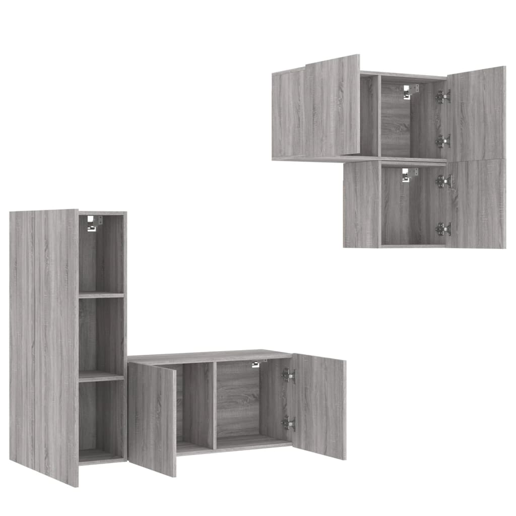 4-tlg. Wohnwand Weiß Holzwerkstoff