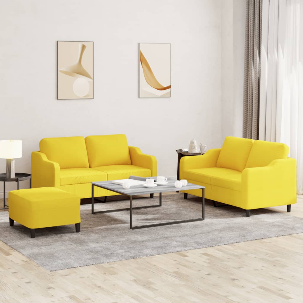3-tlg. Sofagarnitur mit Kissen Creme Stoff