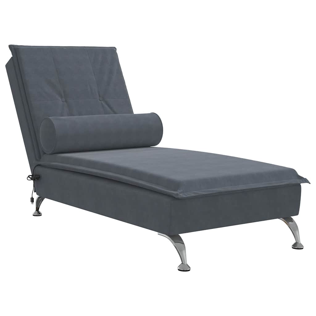 Massage-Chaiselongue mit Nackenrolle Hellgrau Samt