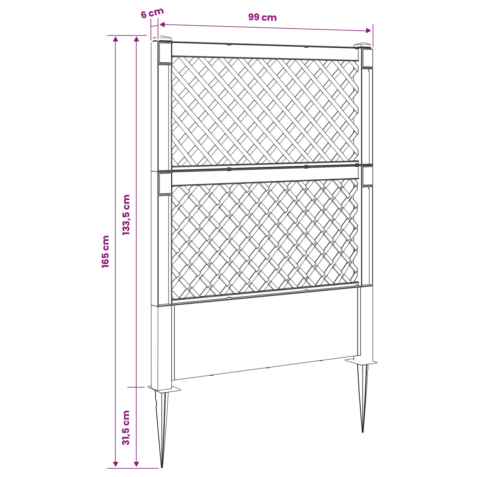 Trellis mit Spike Weiß 99 x 6 x 165 cm PP