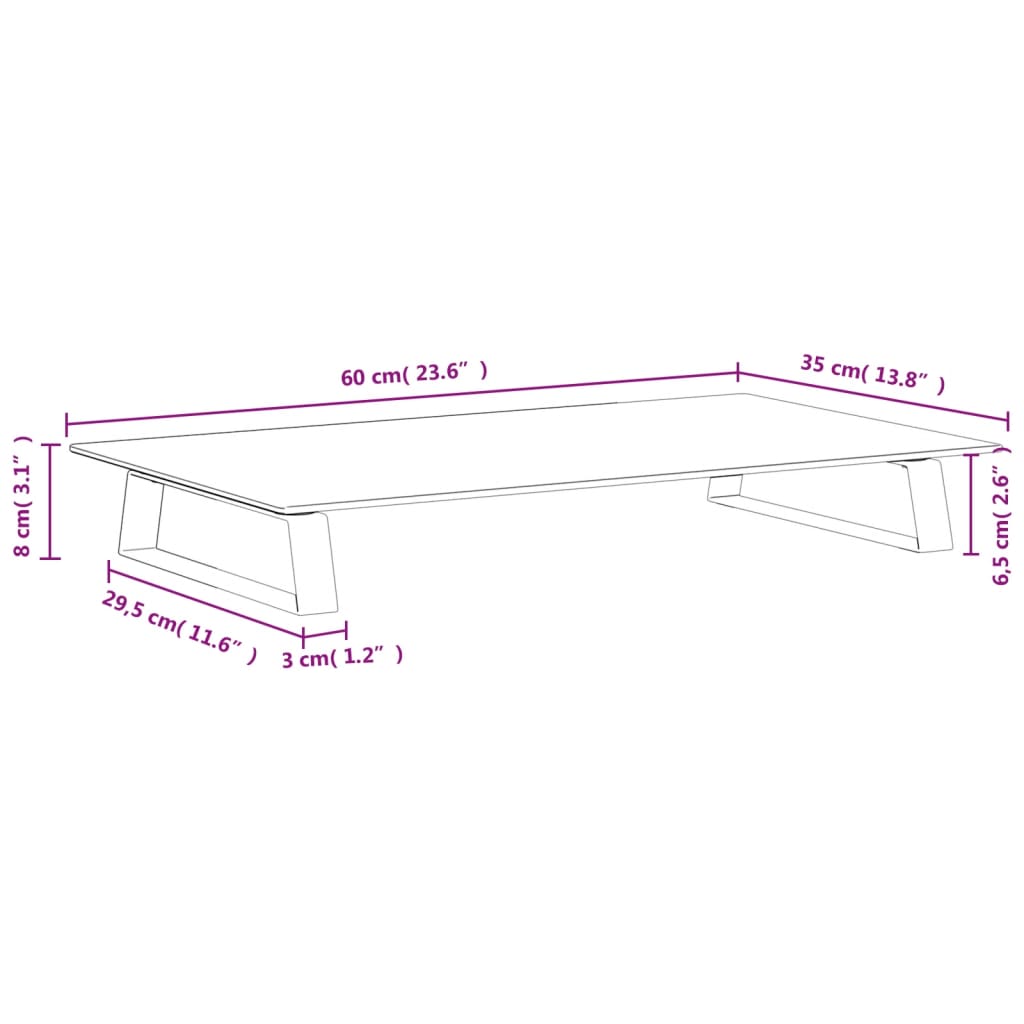 Monitorständer Weiß 60x20x8 cm Hartglas und Metall