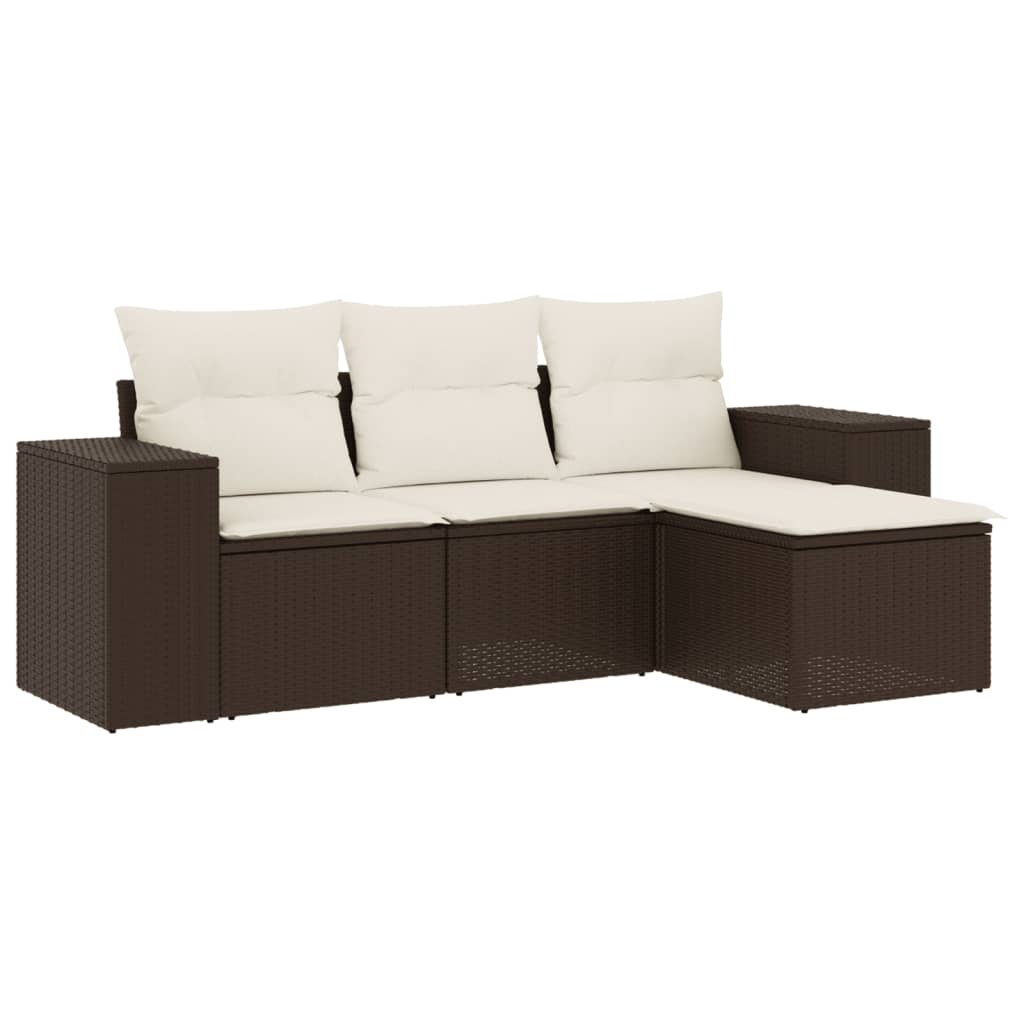 4-tlg. Garten-Sofagarnitur mit Kissen Schwarz Poly Rattan