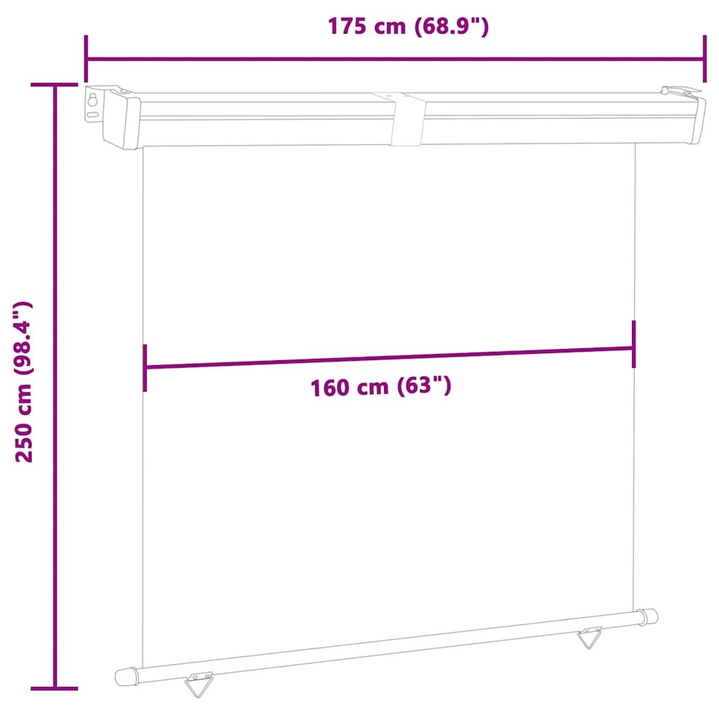 Balkon Seitenmarkise 60 x 250 cm 100% Polyester Eisen Stahl