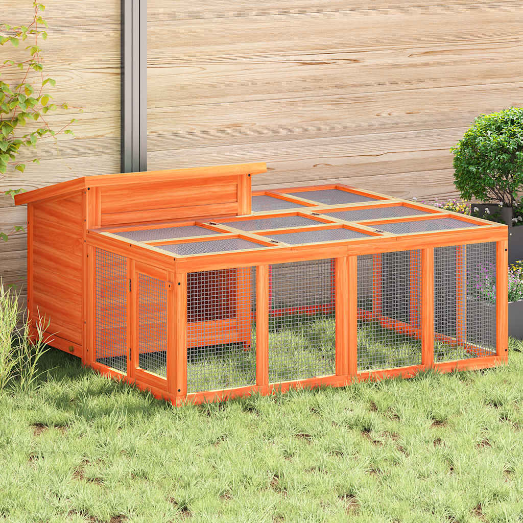 Kaninchenstall Mokka 144x123x67,5 cm Massivholz Kiefer