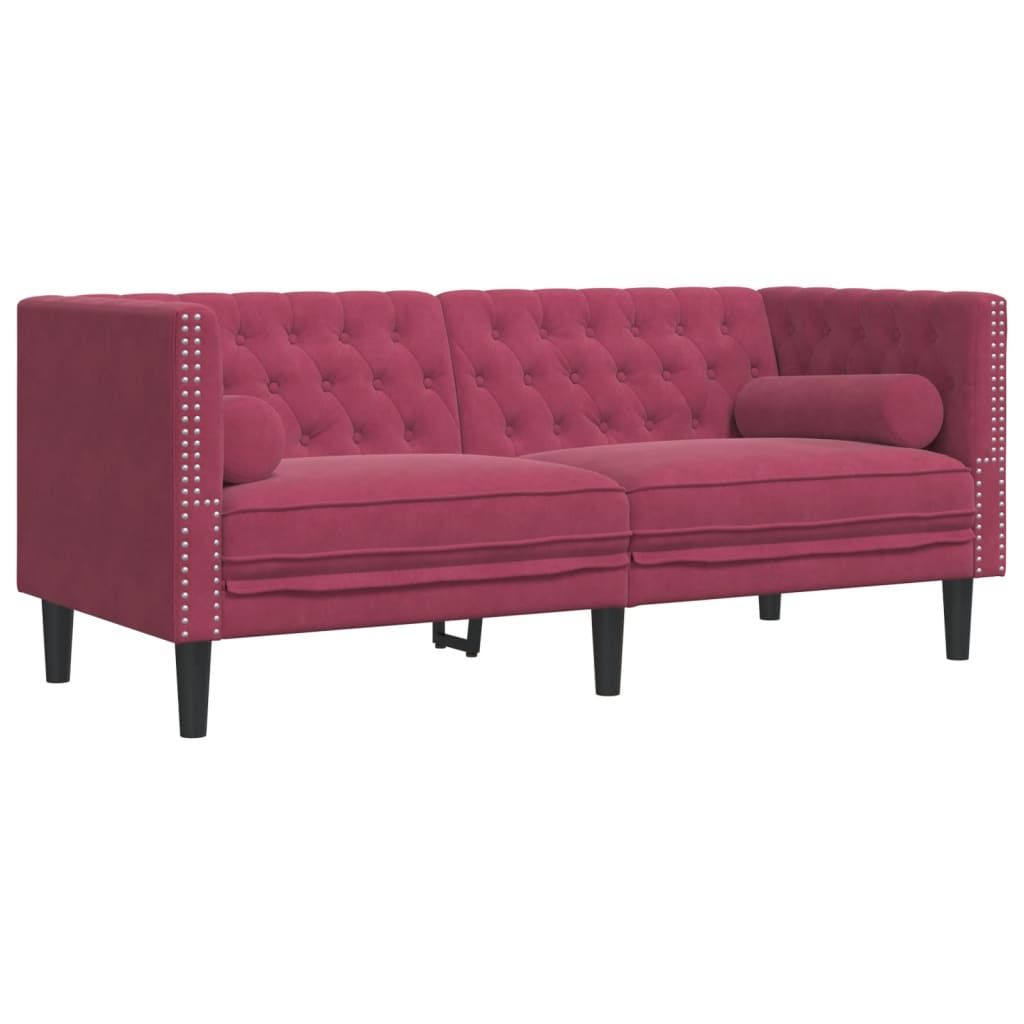 3-tlg. Chesterfield-Sofa-Set mit Nackenrollen Hellgrau Samt