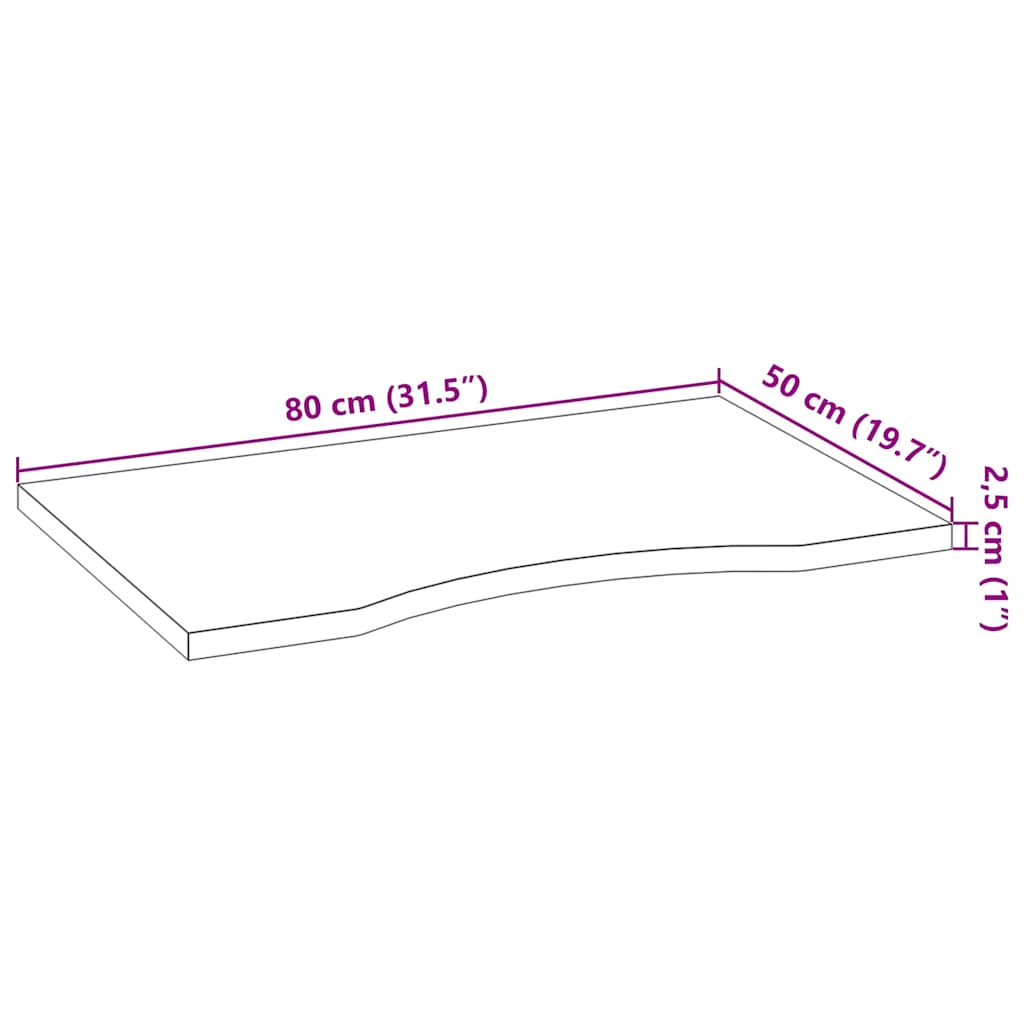 Schreibtischplatte Unbehandelt 80x50x2,5 cm Massivholz Eiche