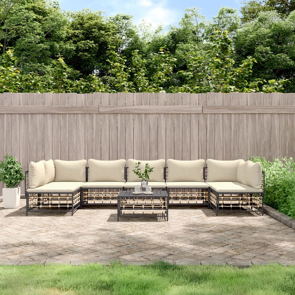 7-tlg. Garten-Lounge-Set mit Kissen Anthrazit Poly Rattan