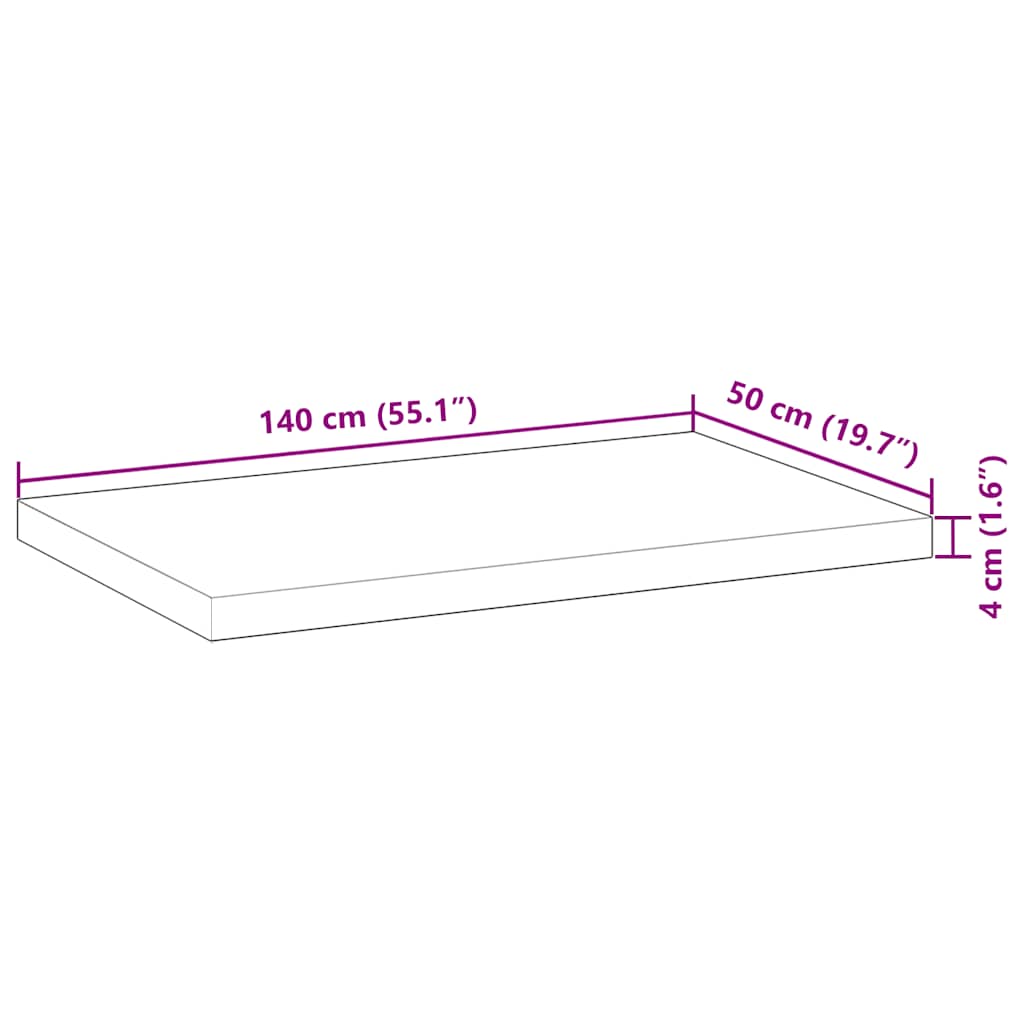 Tischplatte Rechteckig 60x50x2 cm Massivholz Akazie
