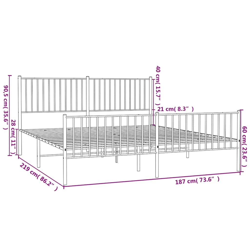 Bettgestell Metall Schwarz 75x190 cm