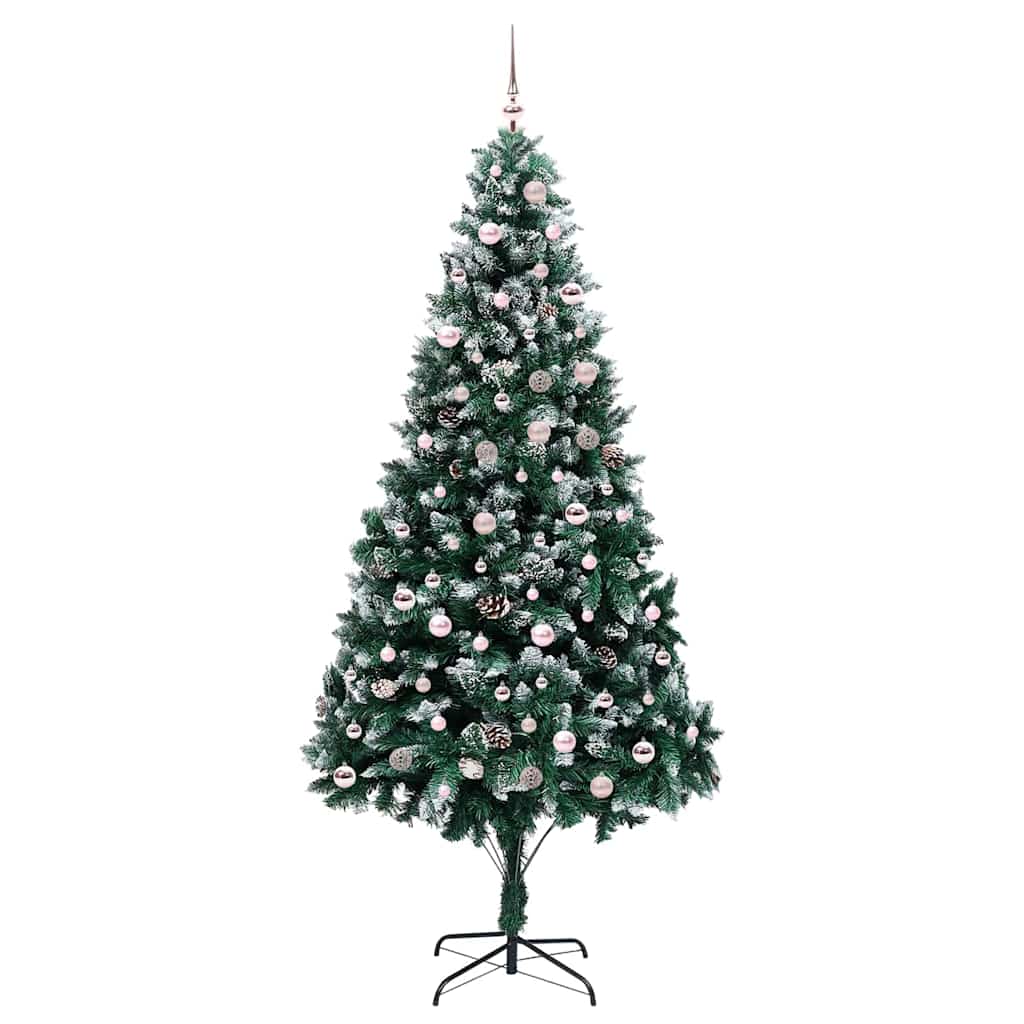 Künstlicher Weihnachtsbaum mit LEDs Kugeln Zapfen 150 cm