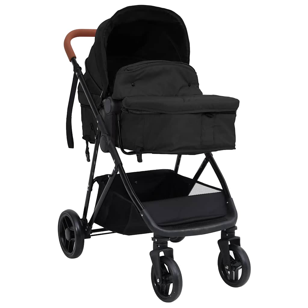3-in-1 Kinderwagen Hellgrau und Schwarz Stahl