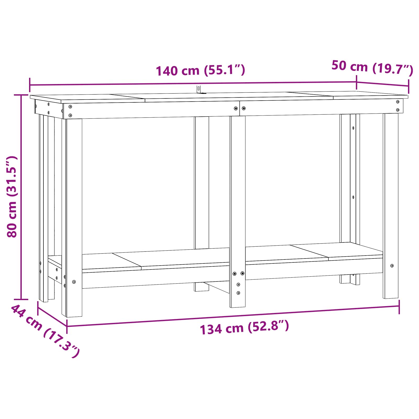 Werkbank 80x50x80 cm Massivholz Kiefer