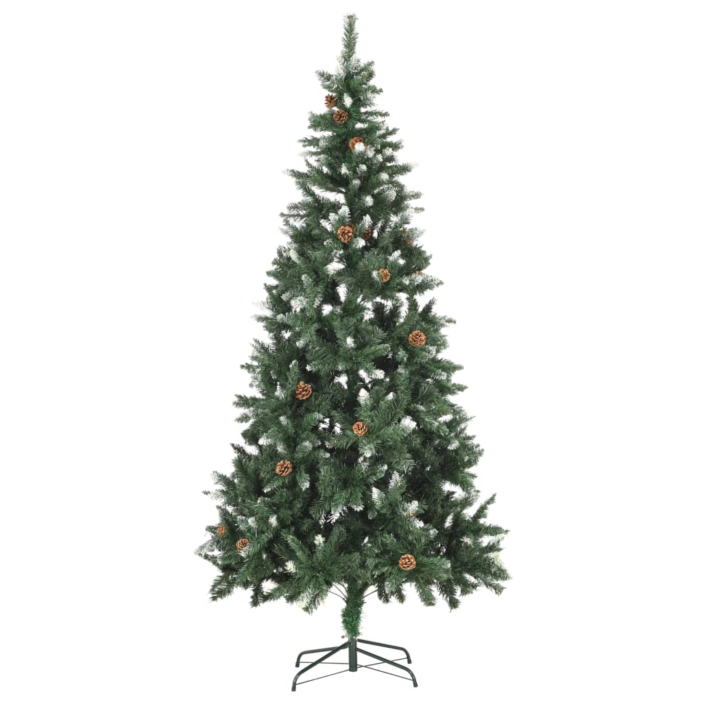 Künstlicher Weihnachtsbaum mit Beleuchtung & Zapfen Grün 210 cm