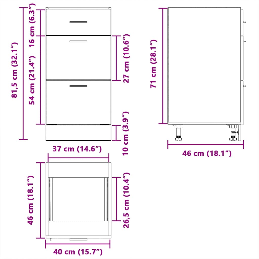 Unterschrank Lyon Weiß 60x46x81,5 cm Holzwerkstoff