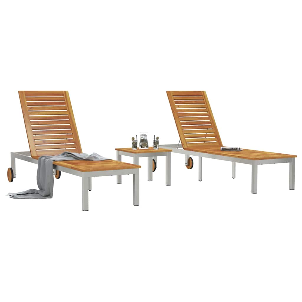 Liege 3 pcs Braun Massives Akazienholz und Edelstahl
