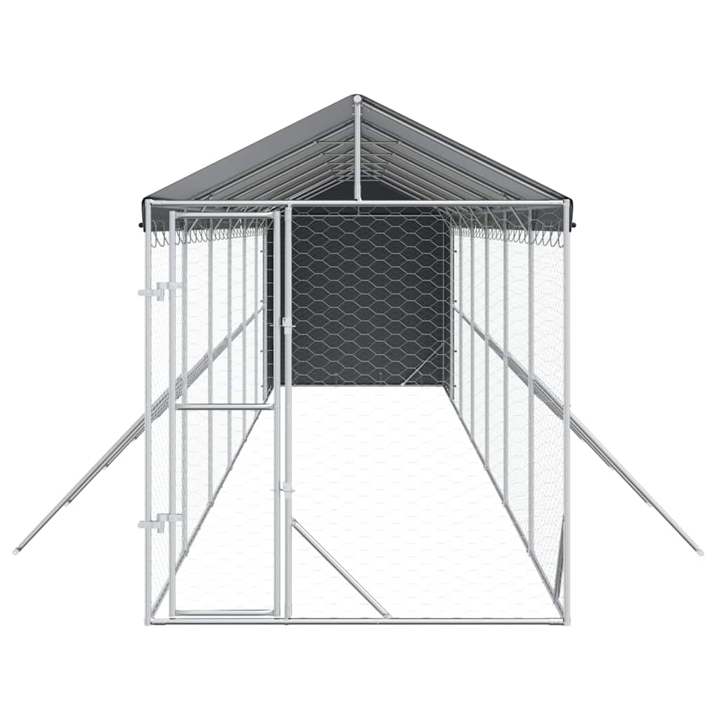 Outdoor-Hundezwinger mit Dach Silbern 2x6x2,5m Verzinkter Stahl